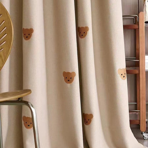 Tenda per bambini con motivo orsetto ricamato in cotone beige