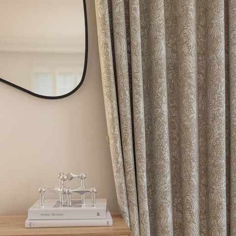 Lussuosa tenda jacquard oscurante in cotone e lino beige
