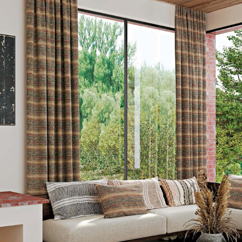 Tenda jacquard a righe per soggiorno in stile etnico