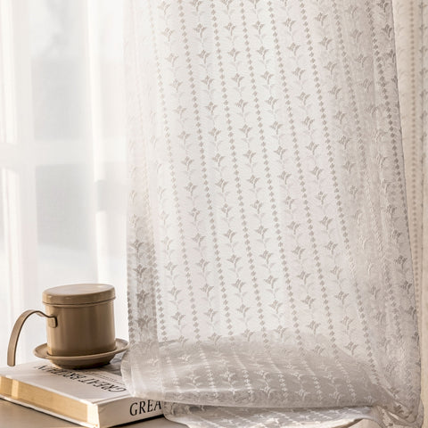 Tenda vintage con foglie bianche per soggiorno