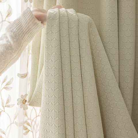 Tenda in ciniglia jacquard con foglie in rilievo