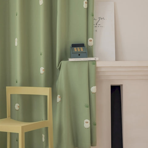Tenda per bambini verde fantasia pecora oscurante in cotone-lino