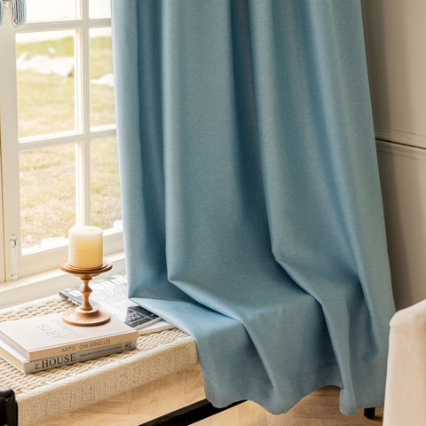 Tenda oscurante in lino di cotone blu su misura