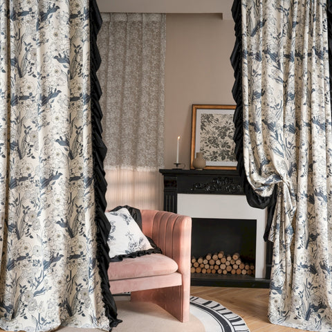 Tenda floreale vintage con volant in misto cotone