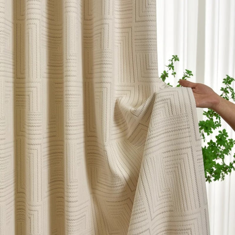 Tenda oscurante beige con moderno motivo jacquard
