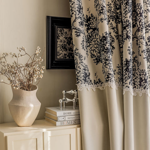 Tenda oscurante motivo naturale nero beige