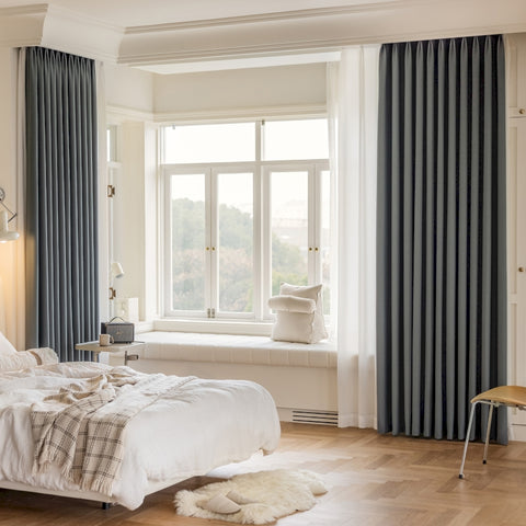 Tenda oscurante in ciniglia blu grigio per camera da letto