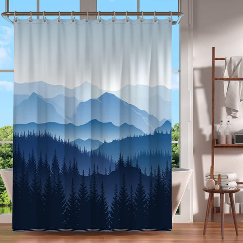 Tenda da doccia con motivo montagna (L180 cm x H200 cm)