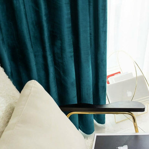 Rideau Occultant Velours Bleu Canard Premium