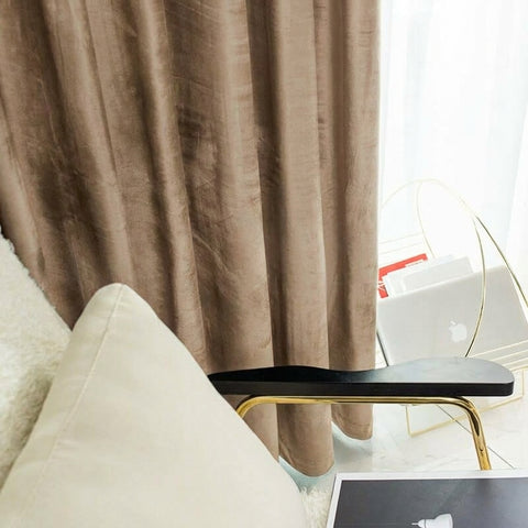 Rideau Occultant Velours Camel Bureau Chic