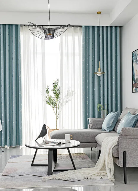 Rideau Cyan Motifs Argenté