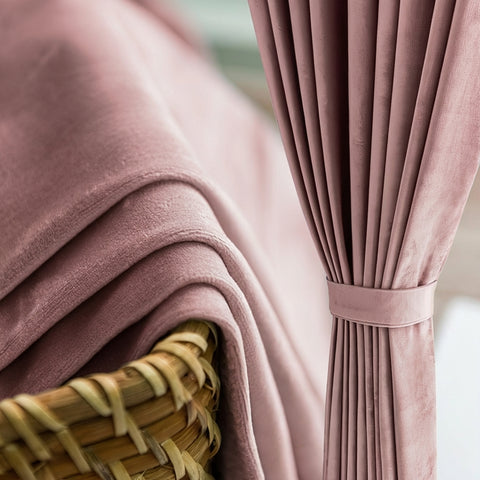 Rideau Occultant Velours Rose Blush Chambre