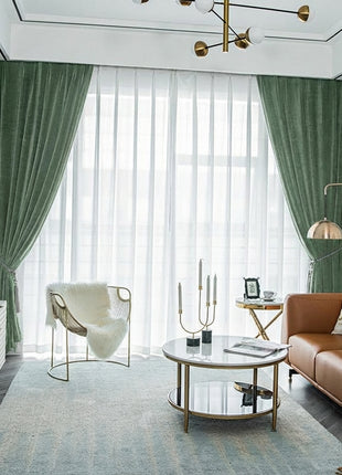 Rideau Occultant Velours Vert Sauge Salon