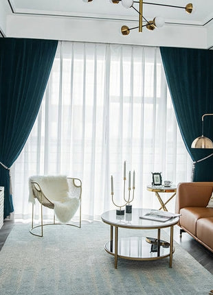 Rideau Occultant Velours Bleu Paon Salon