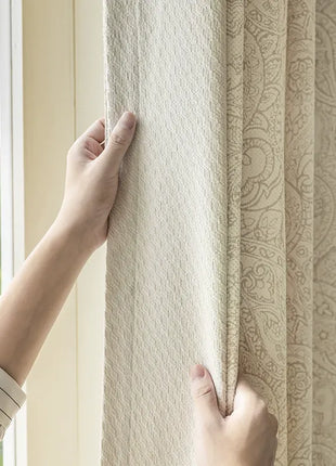 Lussuosa tenda jacquard oscurante in cotone e lino beige