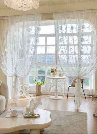 Tenda trasparente ricamata floreale romantica