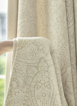 Lussuosa tenda jacquard oscurante in cotone e lino beige