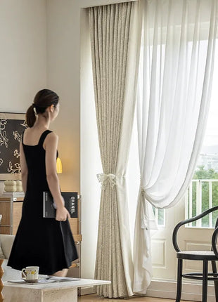 Lussuosa tenda jacquard oscurante in cotone e lino beige