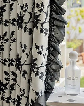 Tenda oscurante fiori neri in ciniglia liscia