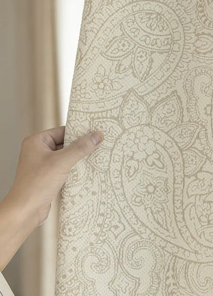 Lussuosa tenda jacquard oscurante in cotone e lino beige