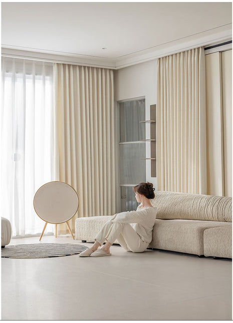 Tenda intrecciata beige da salotto effetto strutturato