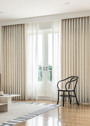 Lussuosa tenda jacquard oscurante in cotone e lino beige