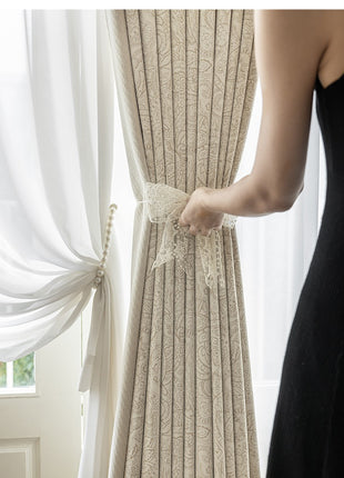 Lussuosa tenda jacquard oscurante in cotone e lino beige