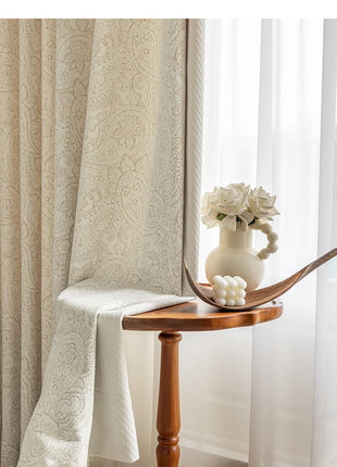 Lussuosa tenda jacquard oscurante in cotone e lino beige
