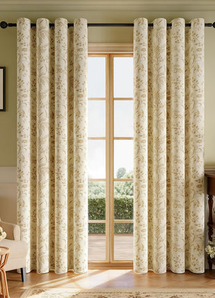 Tenda jacquard beige con motivi ricamati