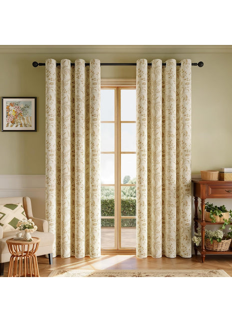 Tenda jacquard beige con motivi ricamati
