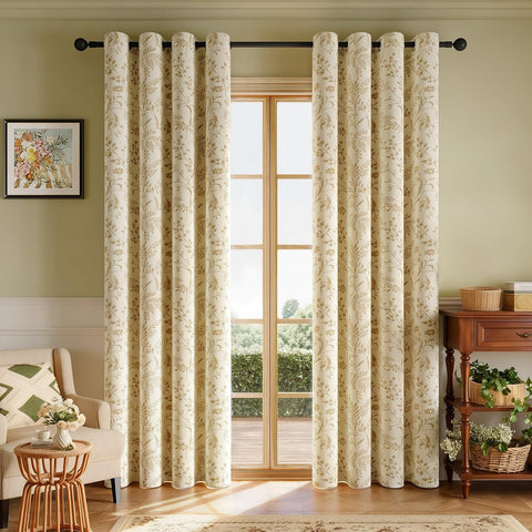 Tenda jacquard beige con motivi ricamati