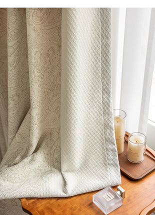 Lussuosa tenda jacquard oscurante in cotone e lino beige