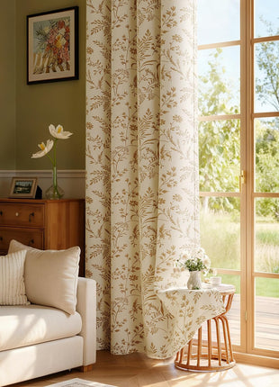 Tenda jacquard beige con motivi ricamati