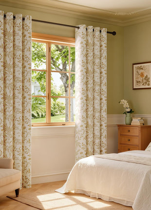 Tenda jacquard beige con motivi ricamati