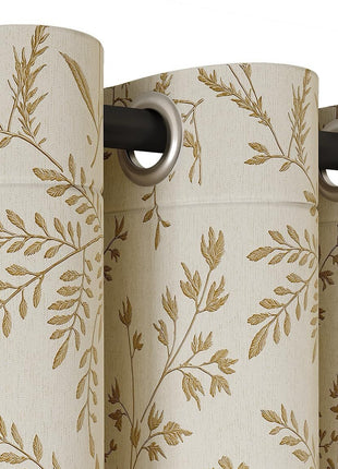 Tenda jacquard beige con motivi ricamati