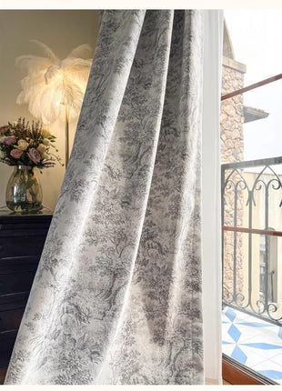 Tenda trasparente moderna Toile de Jouy grigia
