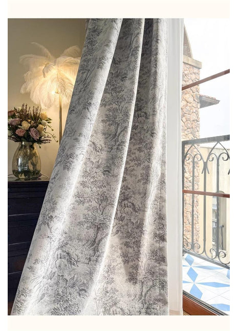 Tenda trasparente moderna Toile de Jouy grigia