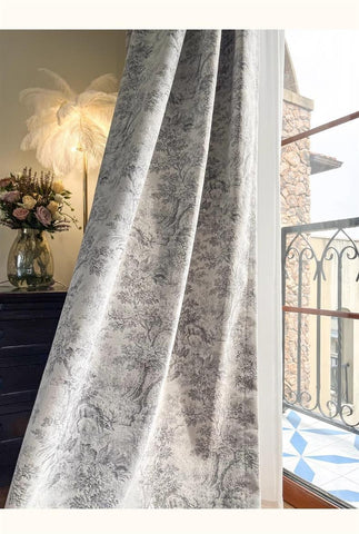Tenda trasparente moderna Toile de Jouy grigia