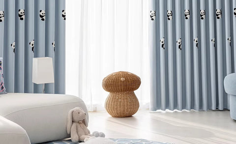 Tenda per bambini panda ricamata a scacchiera grigia