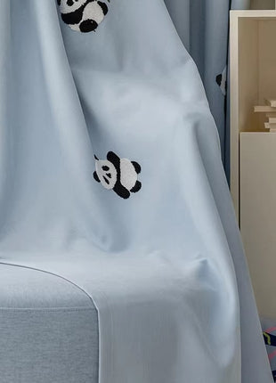 Tenda per bambini panda ricamata a scacchiera grigia