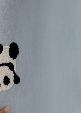 Tenda per bambini panda ricamata a scacchiera grigia