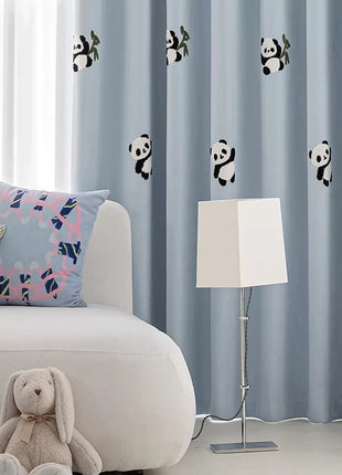 Tenda per bambini panda ricamata a scacchiera grigia