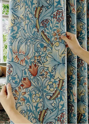 Tenda jacquard fiori rossi e uccelli stile classico