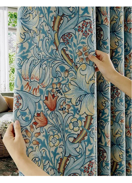 Tenda jacquard fiori rossi e uccelli stile classico