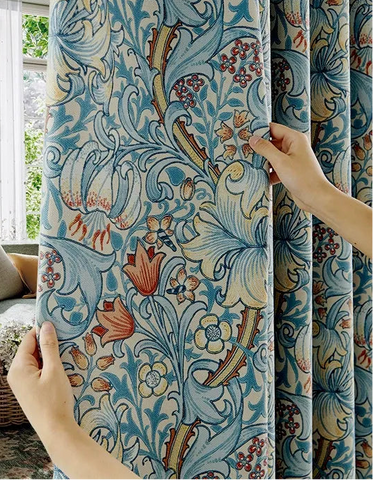 Tenda jacquard fiori rossi e uccelli stile classico