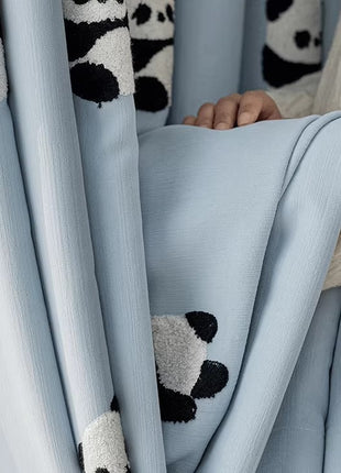 Tenda per bambini panda ricamata a scacchiera grigia
