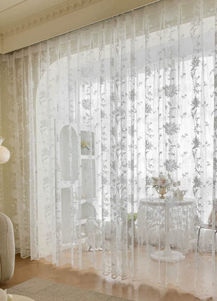 Tenda trasparente ricamata floreale romantica