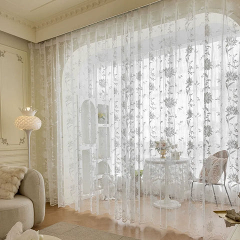 Tenda trasparente ricamata floreale romantica