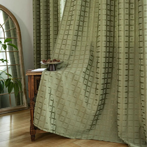 Camera da letto moderna con tenda verde