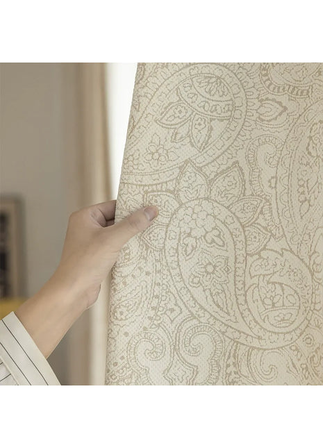 Lussuosa tenda jacquard oscurante in cotone e lino beige